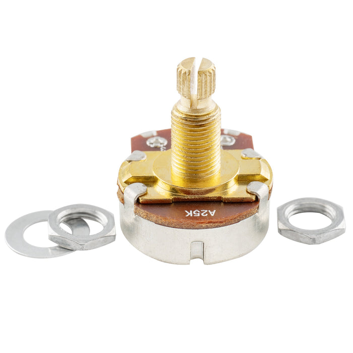 detail of musiclily pro 25k brass shaft metric coarse 18 spline split shaft pots audio linear taper potentiometers for electric guitar bass mx1961 2