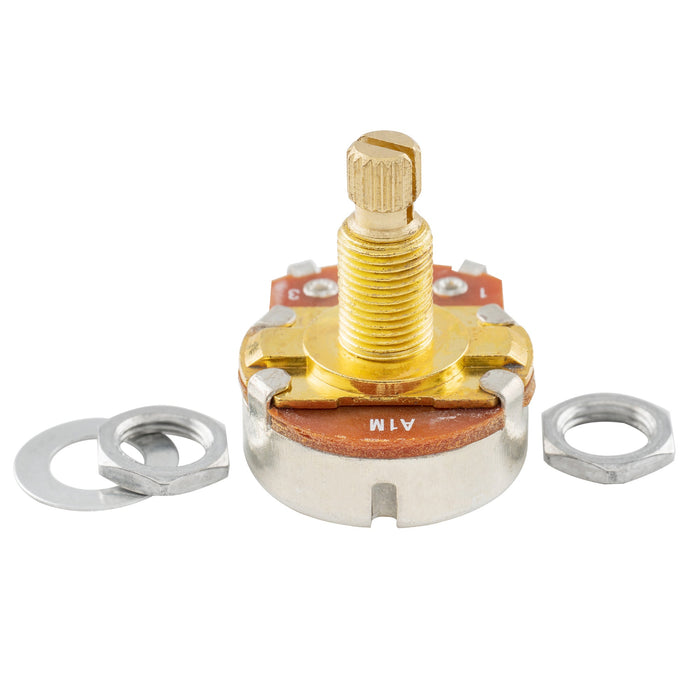 detail of musiclily pro a1meg brass shaft metric coarse 18 spline split shaft pots audio taper potentiometers for electric guitar bass mx1963 2
