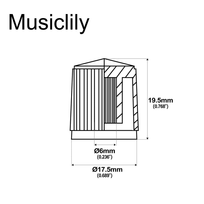 Dimensions of musiclily pro universal fitting metric size plastic bevel top knobs for guitar or bass steinberger style mx1965 2