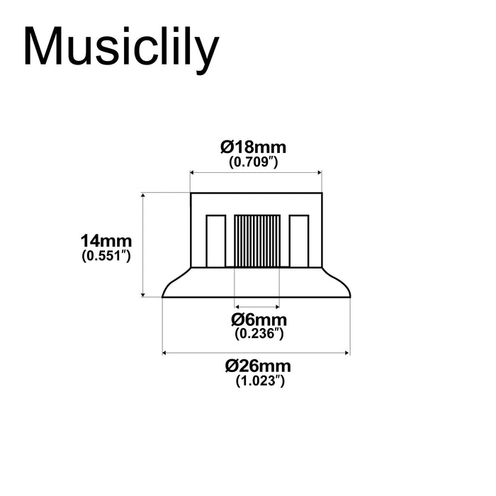 Dimensions of musiclily pro left handed metric coarse 18 spline top hat bell knobs tone volume control knobs for epiphone lp sg style electric guitar 2 pcst2v mx1968 2mx1969 2p