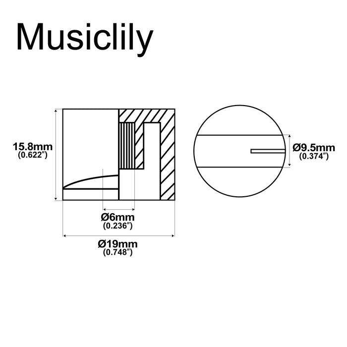 Dimensions of musiclily pro coarse 18 spline plastic knobs for guitar bass amp effect pedal amplifier mx1974 12p