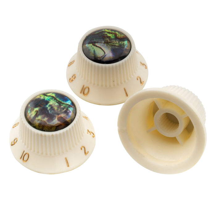 Musiclily Pro Plastic Inch Size Abalone Top Stratocaster Knobs for USA Strat ST Style Guitar, Set of 3
