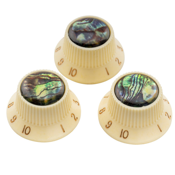 Musiclily Pro Plastic Inch Size Abalone Top Stratocaster Knobs for USA Strat ST Style Guitar, Set of 3