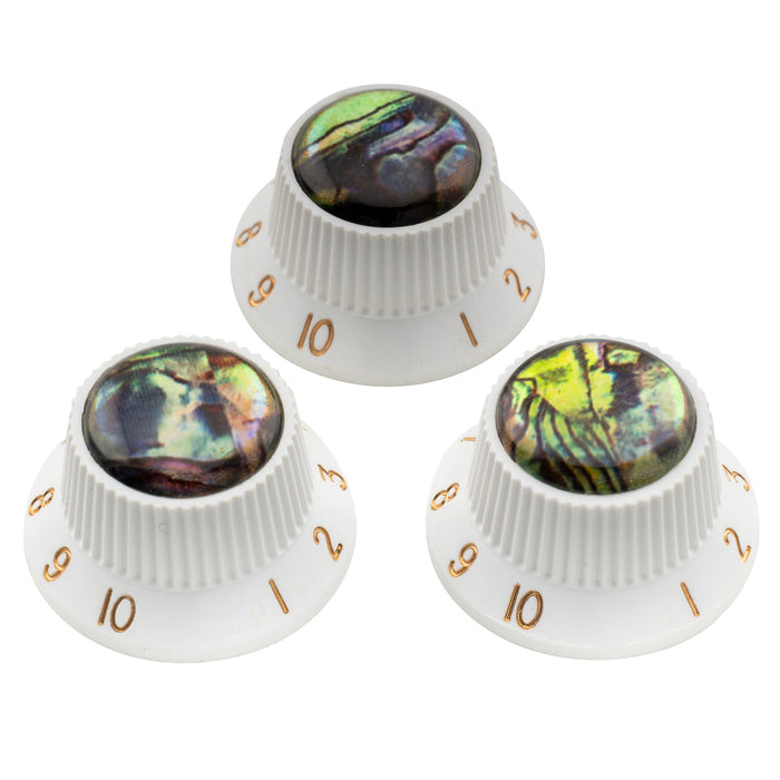 Musiclily Pro Plastic Inch Size Abalone Top Stratocaster Knobs for USA Strat ST Style Guitar, Set of 3