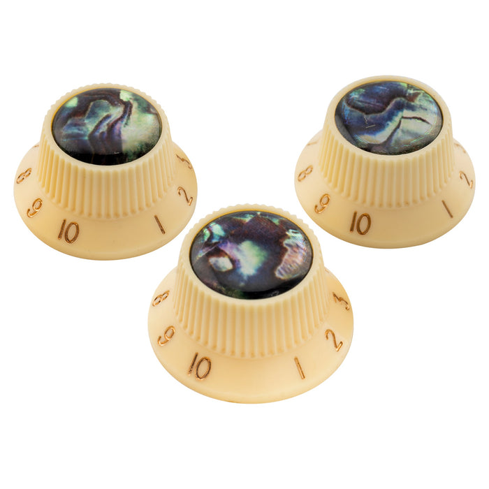 Musiclily Pro Plastic Metric Size Abalone Top Strat Knobs for Squier ST Style Guitar, Set of 3