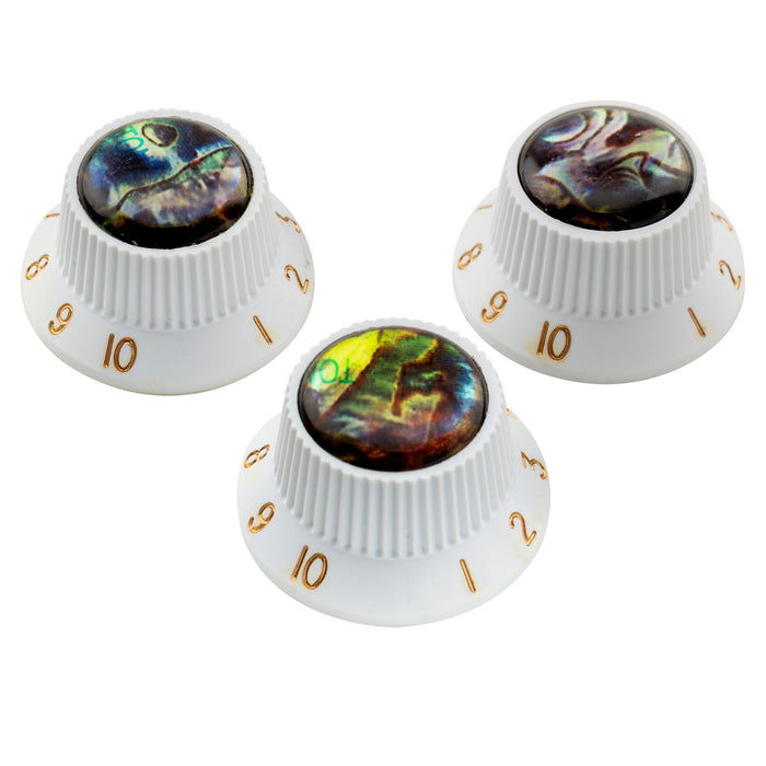 Musiclily Pro Plastic Metric Size Abalone Top Strat Knobs for Squier ST Style Guitar, Set of 3