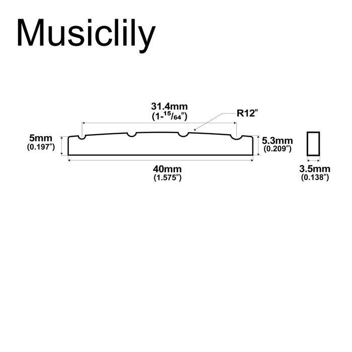 Dimensions of musiclily pro urea resin plastic 40mm slotted jazz bass nuts flat bottom for 4 string j bass mx1990 2p