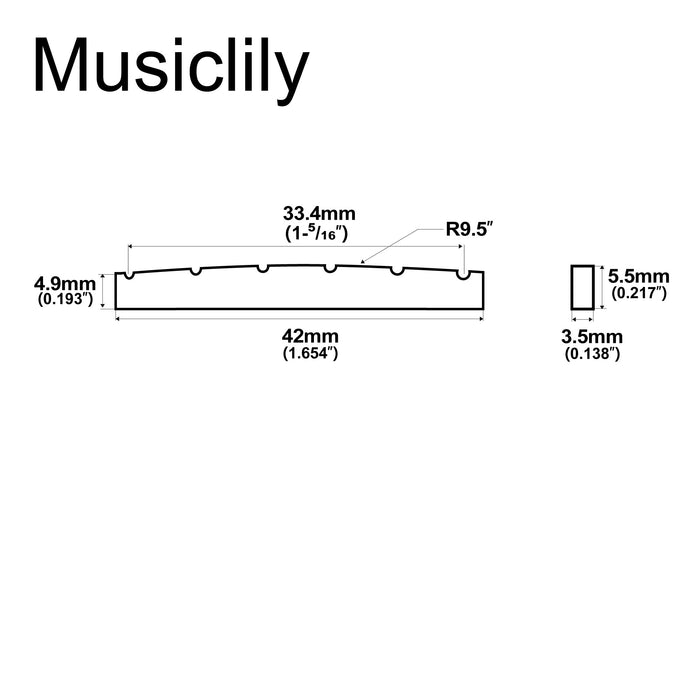 Dimensions of musiclily pro urea resin plastic slotted 42mm strat tele electric guitar nuts flat bottom for 6 string strat tele style guitar mx1992 2p