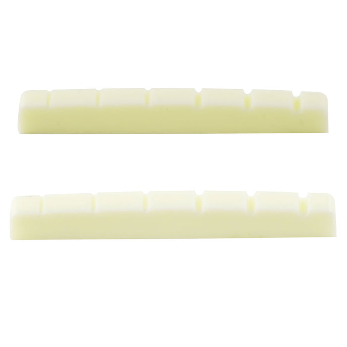 musiclily pro urea resin plastic slotted 42mm strat tele electric guitar nuts flat bottom for 6 string strat tele style guitar mx1992 2p, mint ivory color