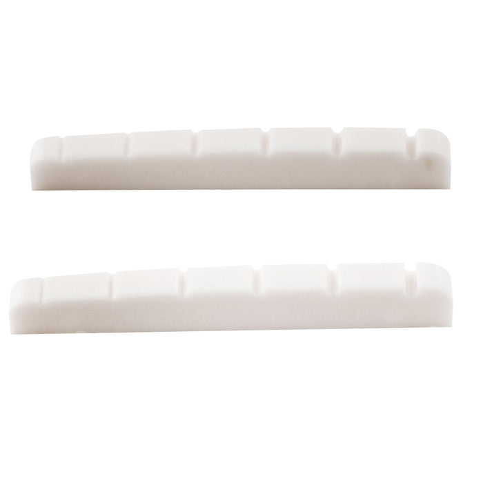 musiclily pro urea resin plastic slotted 42mm strat tele electric guitar nuts flat bottom for 6 string strat tele style guitar mx1992 2p, white