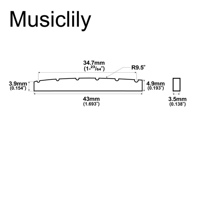 Dimensions of musiclily pro urea resin plastic 43mm slotted strat tele electric guitar nuts flat bottom for 6 string strat tele style guitar mx1993 2p