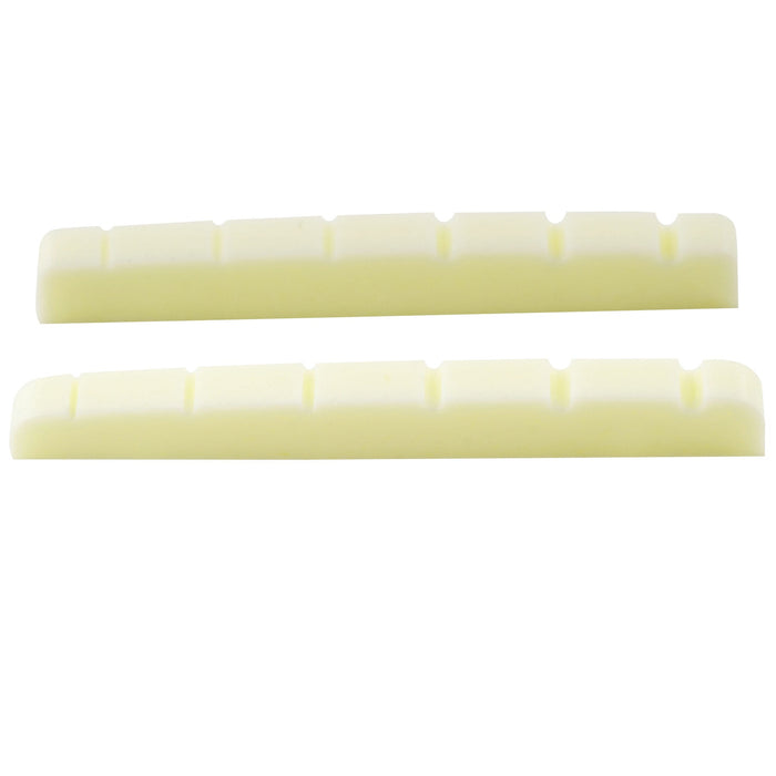 musiclily pro urea resin plastic 43mm slotted strat tele electric guitar nuts flat bottom for 6 string strat tele style guitar mx1993 2p, mint ivory color