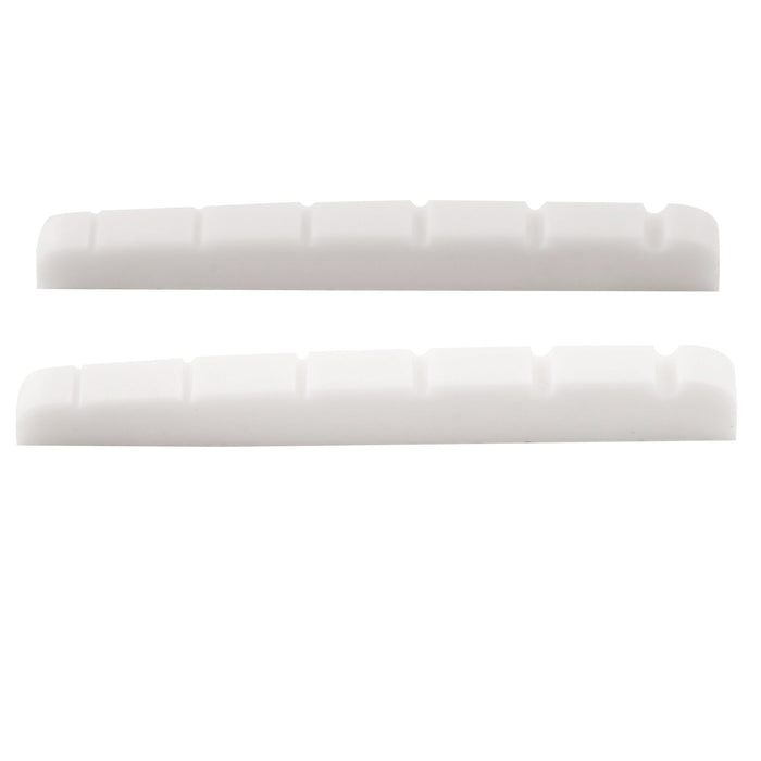 musiclily pro urea resin plastic 43mm slotted strat tele electric guitar nuts flat bottom for 6 string strat tele style guitar mx1993 2p, white