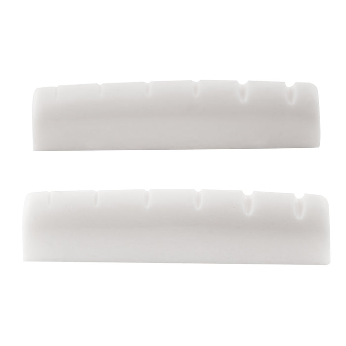 musiclily pro urea resin plastic slotted 43mm lp style guitar nuts flat bottom for 6 string lp style or acoustic guitar mx1994 2p, white