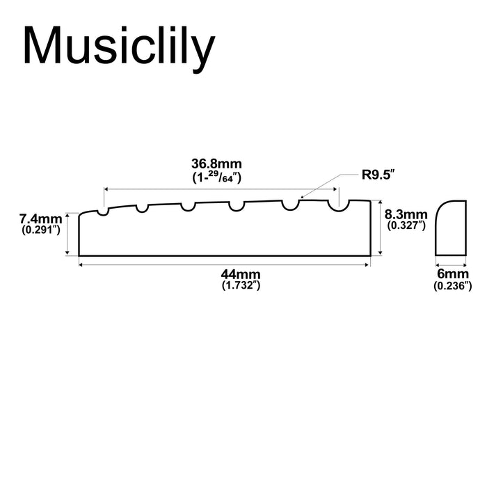 Dimensions of musiclily pro urea resin plastic slotted 44mm electric guitar lp style nuts flat bottom for 6 string lp style guitar mx1995 2p