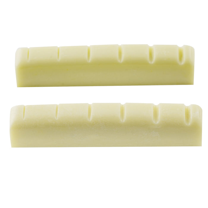 musiclily pro urea resin plastic slotted 44mm electric guitar lp style nuts flat bottom for 6 string lp style guitar mx1995 2p, mint ivory color
