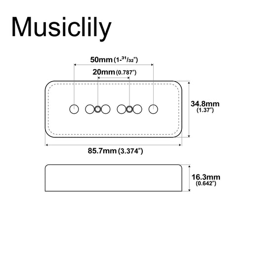 Dimensions of musiclily pro plastic 50mm p90 soapbar guitar pickup covers for import lp sg electric guitar mx1998 2p