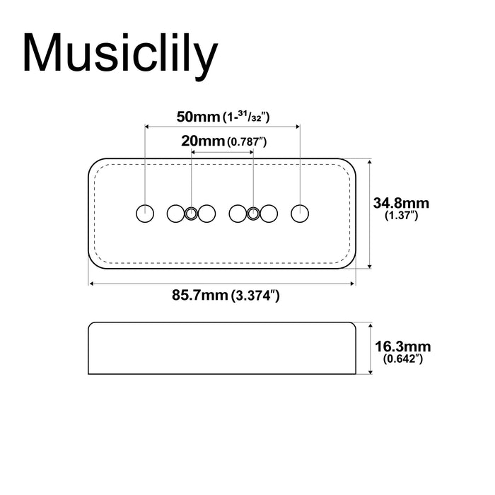 Dimensions of musiclily pro plastic 50mm p90 soapbar guitar pickup covers for import lp sg electric guitar mx1998 2p