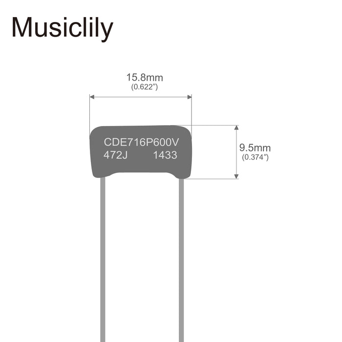 Dimensions of cde sprague orange drop capacitors tone caps polypropylene 716p 600v for guitar or bass mx2017 2p
