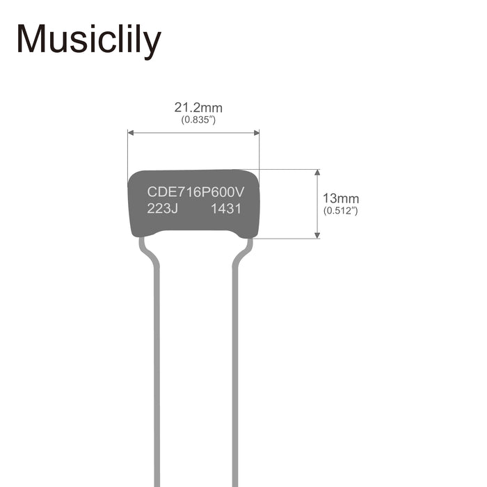 Dimensions of cde sprague orange drop capacitors tone caps polypropylene 716p 600v for guitar or bass mx2017 2p