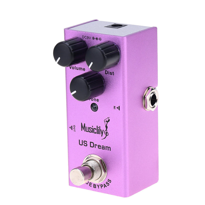 detail of musiclily basic mini electric guitar effects pedal dc 9v adapter powered true bypass us dream distortion mx2035p