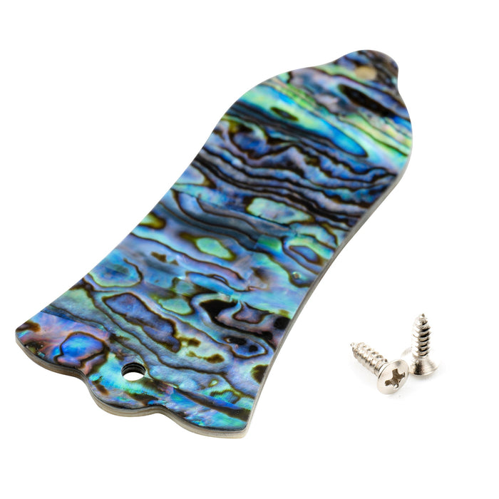 detail of musiclily pro 2 hole guitar truss rod cover for usa made lp style guitar natural paua abalone shell mother of pearl mx2062p