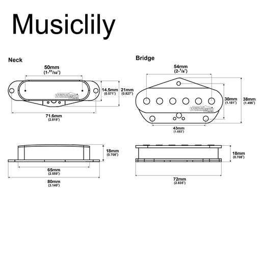 Dimensions of wilkinson m series wov classical vintage style alnico 5 guitar tele single coil pickups set for tele style electric guitar mx2068crmx2069