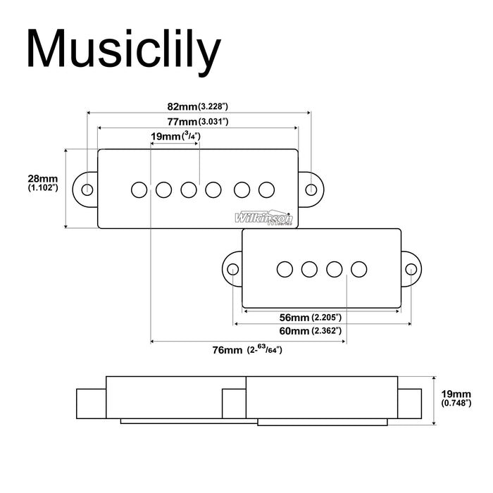 Dimensions of wilkinson m series wopb5 variable gauss classic ceramic humbucker pickups set for 5 string precision bass