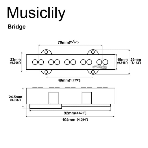 Dimensions of wilkinson m series wojb5 variable gauss vintage tone ceramic single coil bridge pickup for 5 string jazz bass mx2077
