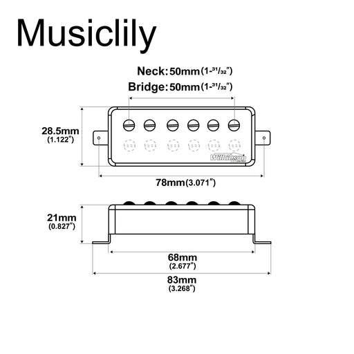 Dimensions of wilkinson m series ceramic mini humbuckers electric guitar neck and bridge pickups set for lp fire bird mx2080crmx2081cr