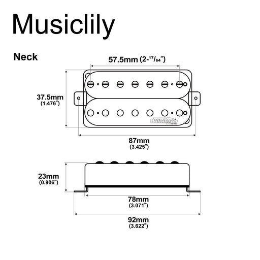 Dimensions of wilkinson m series woh classical open style ceramic humbucker neck pickup for 7 string electric guitar mx2082bk