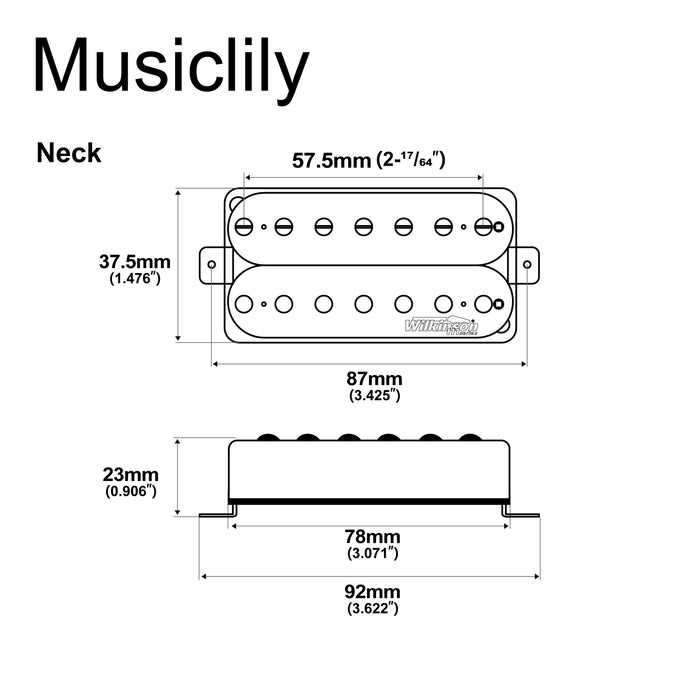 Dimensions of wilkinson m series woh classical open style ceramic humbucker neck pickup for 7 string electric guitar mx2082bk