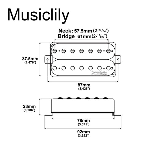 Dimensions of wilkinson m series woh classical open style ceramic humbucker pickups set for 7 string electric guitar mx2082bkmx2083bk