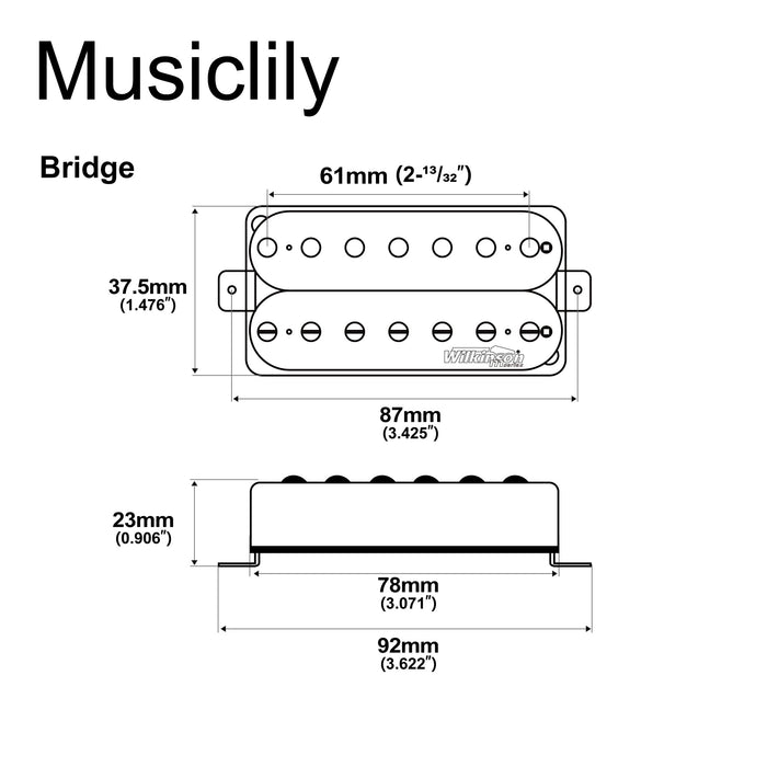 Dimensions of wilkinson m series woh classical open style ceramic humbucker bridge pickup for 7 string electric guitar mx2083bk