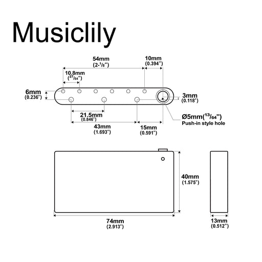 Dimensions of wilkinson m series 54mm2 1 8 inch st tremolo bridge block 40mm tall for wilkinson strat style electric guitar mx2095cr
