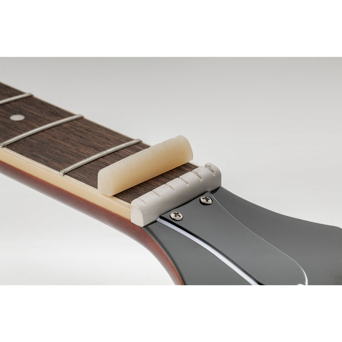 Application of musiclily pro 43 99mm flat bottom slotted lp style electric and acoustic guitar unbleached bone nut for 6 string epiphone pre 2014 mx2096un 2