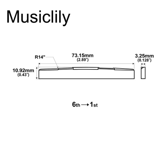 Dimensions of musiclily pro 73 15mm universal compensated bone saddle for 6 string acoustic guitar mx2097 2p