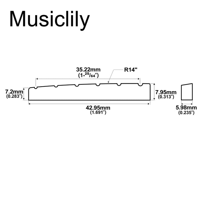 Dimensions of musiclily pro 42 95mm flat bottom slotted electric and acoustic guitar bone nut for 6 string ibanez and prs mx2098 2p