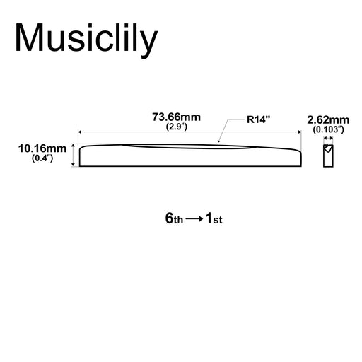 Dimensions of musiclily pro compensated acoustic guitar bone saddle for 6 string martin style ivory color 73 66x2 62x10 16mm mx2099 2p