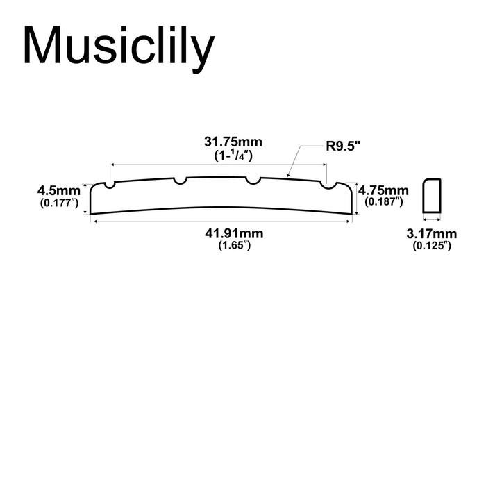 Dimensions of musiclily pro 41 91mm slotted p bass bone nut curved bottom for 4 string fender style precision bass mx2102iv 2