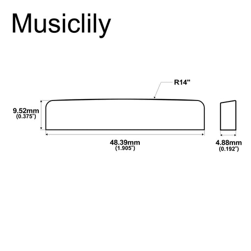Dimensions of musiclily pro universal jumbo bone nut blank for acoustic and electric guitar mx2103iv 2