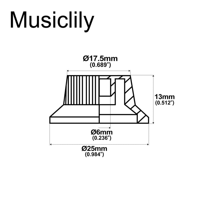Dimensions of musiclily ultra universal fitting strat tone volume control knobs for fender strat st style electric guitar 2 pcst1v mx2108 2mx2109p