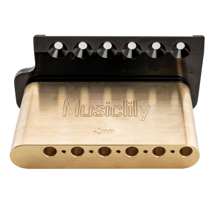 Musiclily Ultra Puente Tremolo de Borde de Cuchillo de 6 Tornillos de Latón Macizo Completo 52.5mm (2-1/16 pulgadas) para Guitarra Eléctrica Estilo Strat