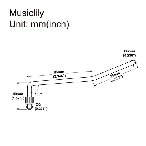 Dimensions of musiclily pro 6mm collared tremolo arm whammy bar vibrato arm for floyd rose double locking tremolo bridge electric guitar mx2206p