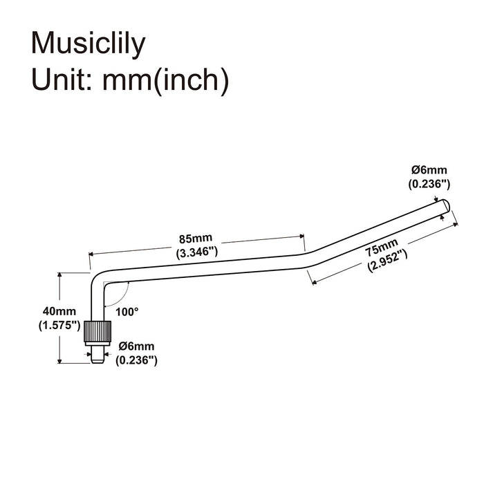 Dimensions of musiclily pro 6mm collared tremolo arm whammy bar vibrato arm for floyd rose double locking tremolo bridge electric guitar mx2206p