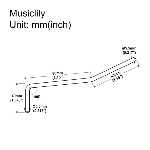 Dimensions of musiclily pro 5 5mm steel push in style tremolo arm whammy bar vibrato arm for strat style electric guitar tremolo bridge mx2207p
