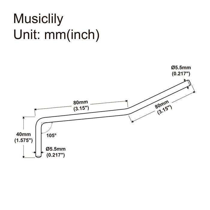 Dimensions of musiclily pro 5 5mm steel push in style tremolo arm whammy bar vibrato arm for strat style electric guitar tremolo bridge mx2207p