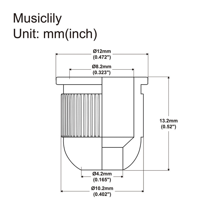 Dimensions of musiclily pro 10 2mm steel through body string mounting ferrules for electric bass mx2214 5p
