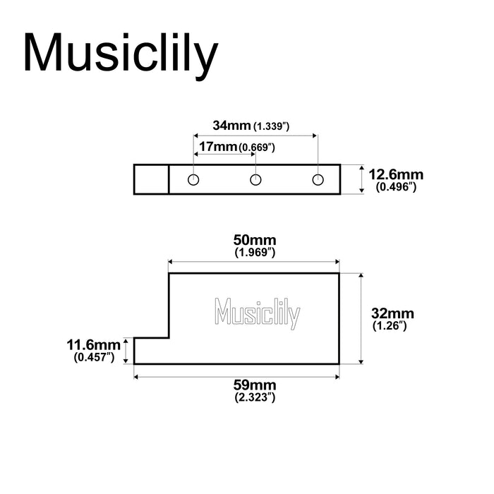 Dimensions of musiclily ultra 32mm full solid brass steel l shaped tremolo block for electric guitar floyd rose locking tremolo bridge mx2235