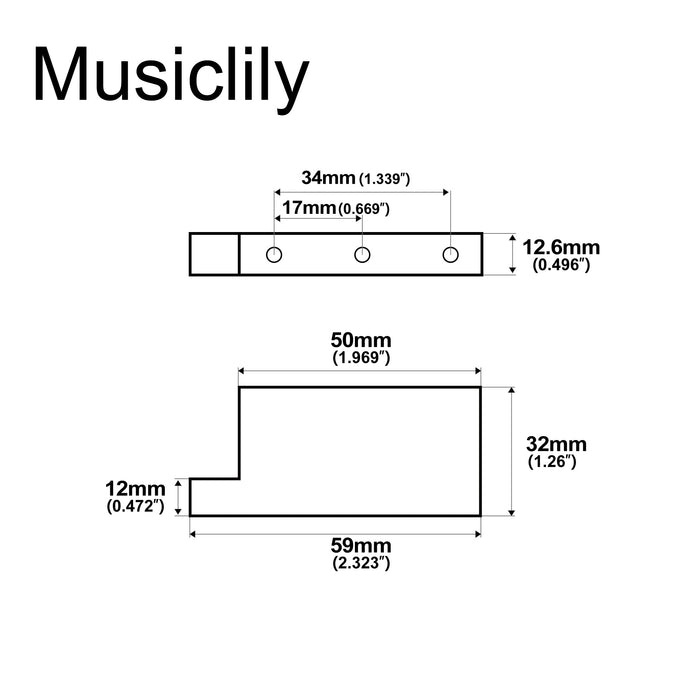 Dimensions of musiclily ultra 32mm full solid steel l shaped tremolo block for electric guitar floyd rose locking tremolo bridge mx2235p